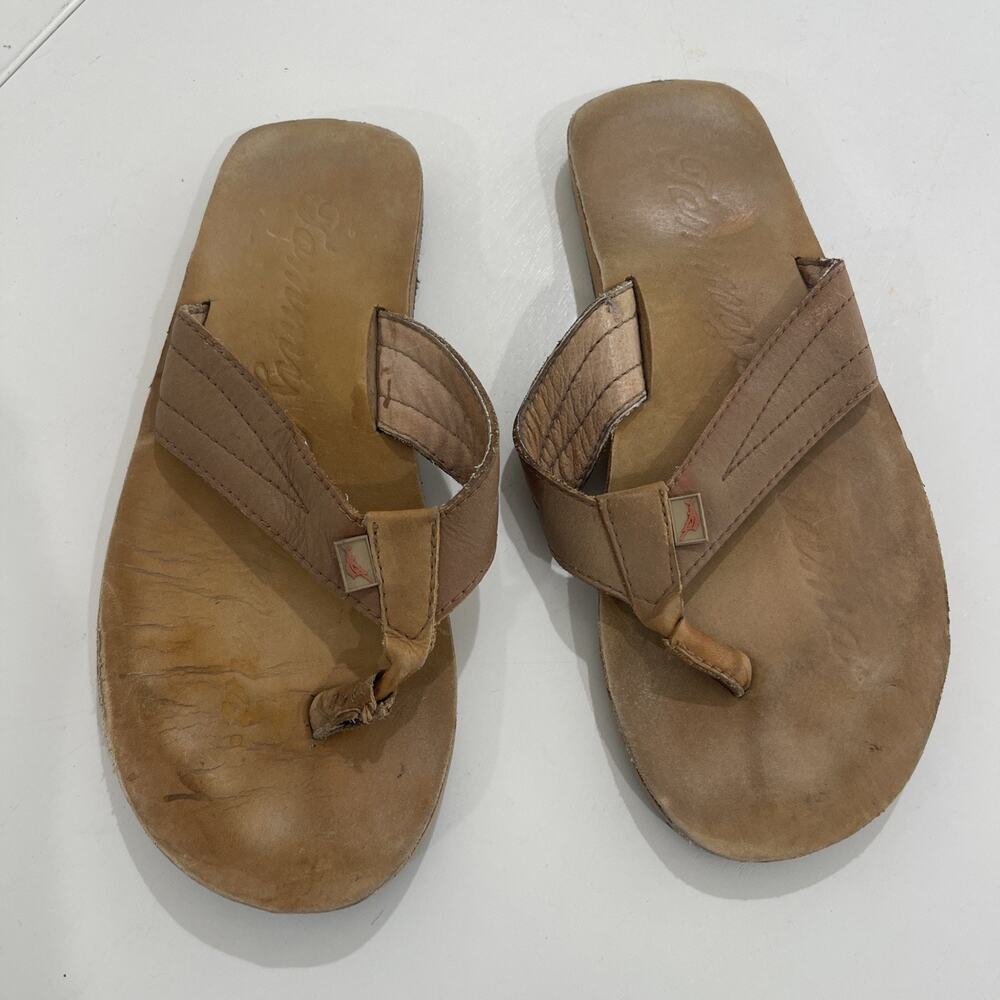 Tommy Bahama Men’s Leather Upper Flip Flops Size 8 Brown Tan Rainbow Style Beach